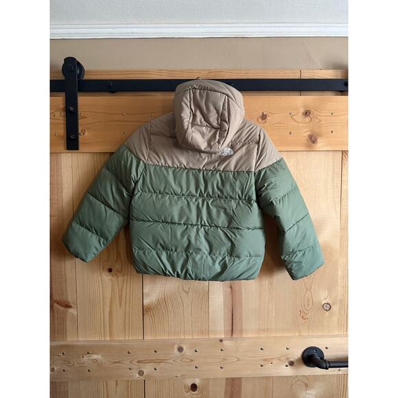 The North Face NEW Kids Frost Fall Hooded Puffer Jacket Coat Tan Green Size 7/8 - Picture 2 of 4